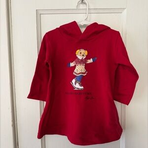 Ralph Lauren Kids Red Hoodie Dress with Ice Skating Bear